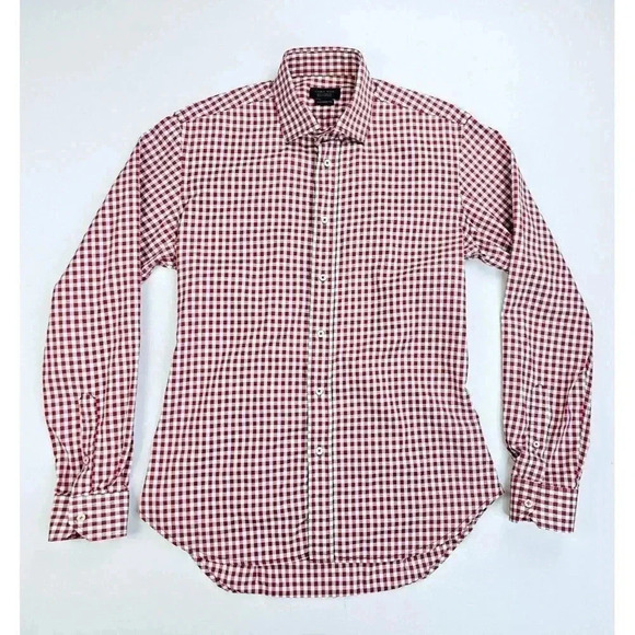 Zara Man Tailored Fit Size 15 Mens Red White Camel Color Spread Collar L/S Shirt - Picture 5 of 10